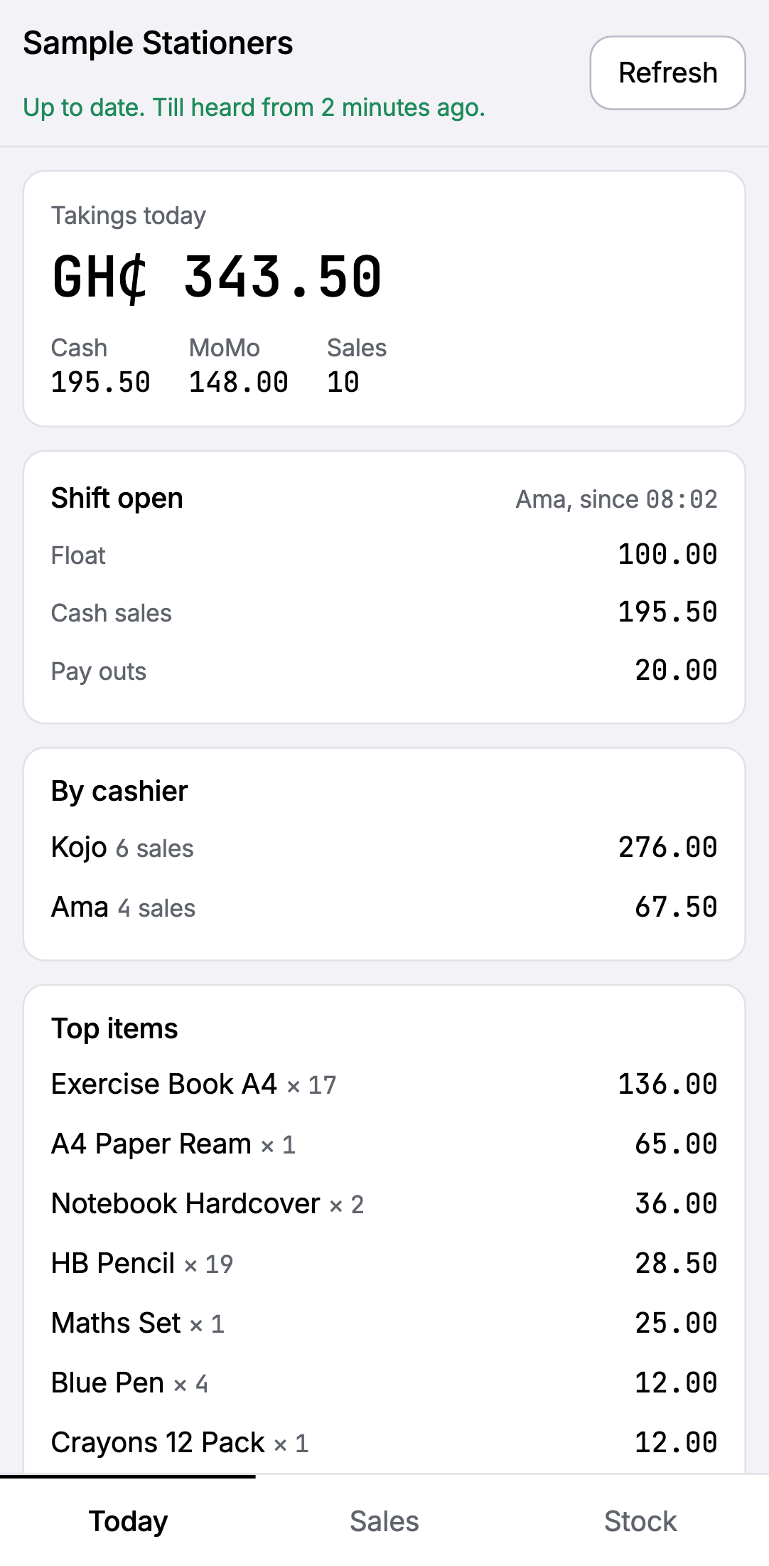 The owner's phone: today's takings, shift and sales
