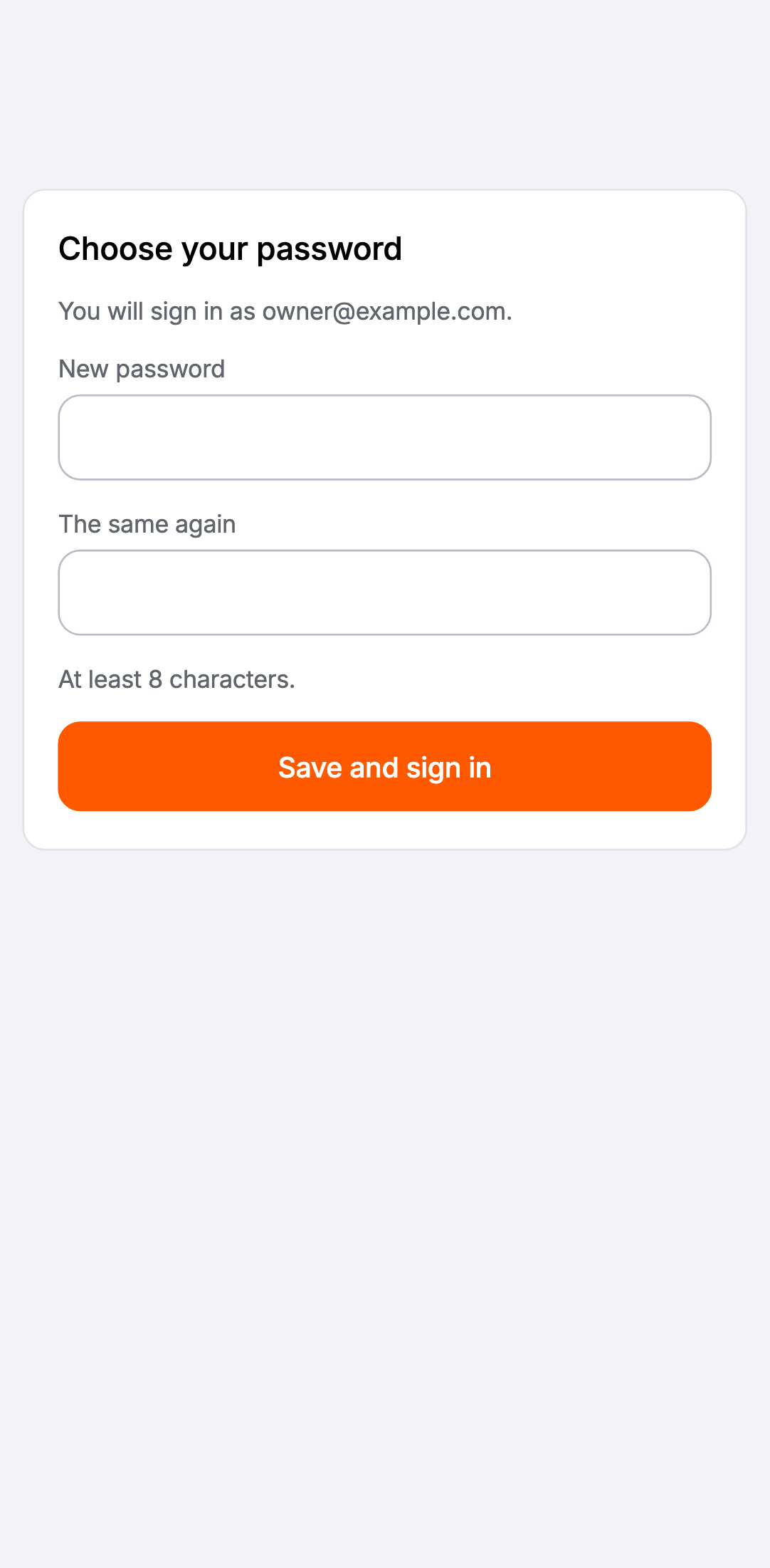 The owner's phone: choosing a password from the sign-in link